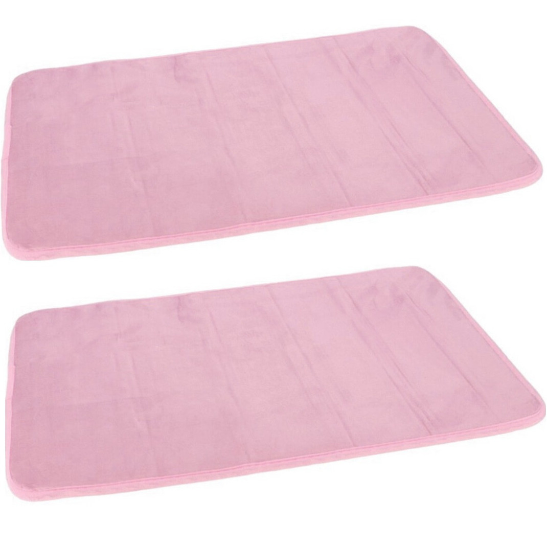 Merkloos Set van 2x stuks roze sneldrogende badmat x 60 cm rechthoekig -