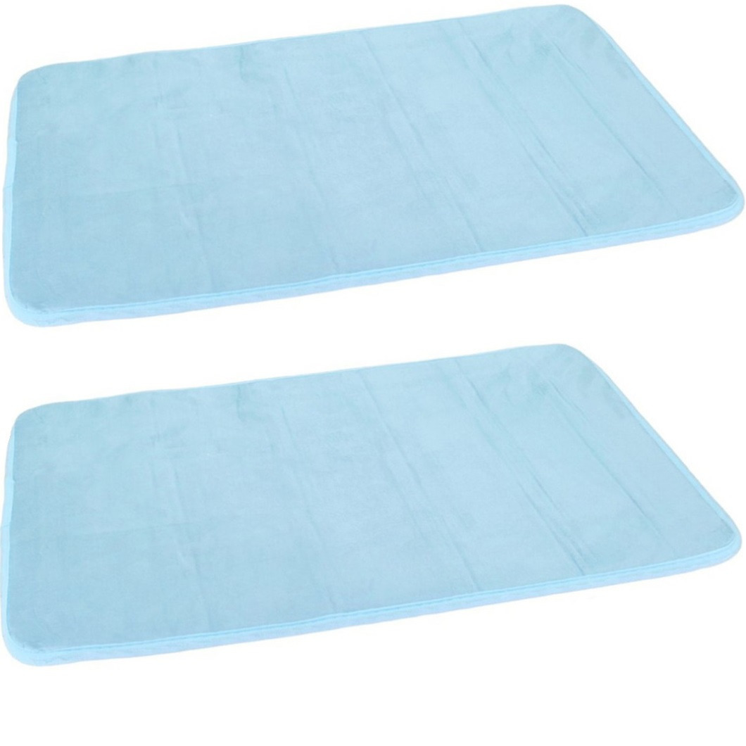 Merkloos Gerimport Badmat - Set van 2x stuks - blauw - sneldrogend - x 60 cm - rechthoekig - zacht -