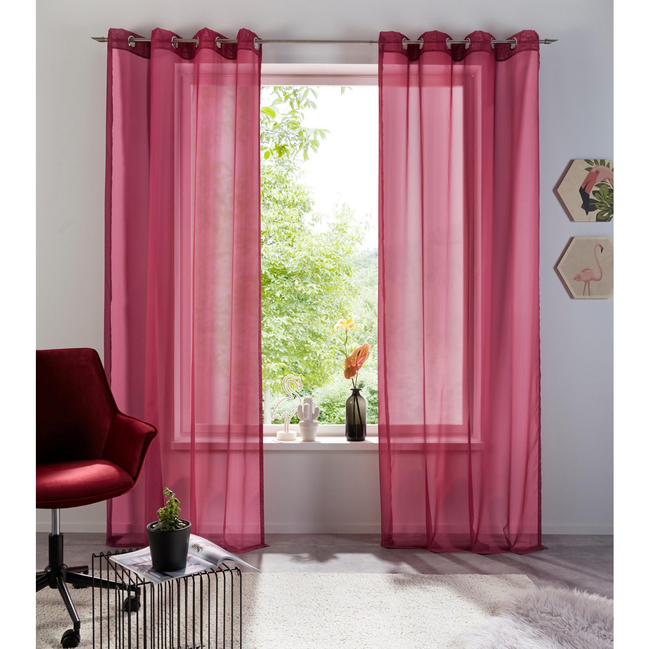 My home Gordijn XANA met ogen, franje of lussen Bestseller, effen, 1 of 2 sjaals, onderhoudsvriendelijk, sjaal,