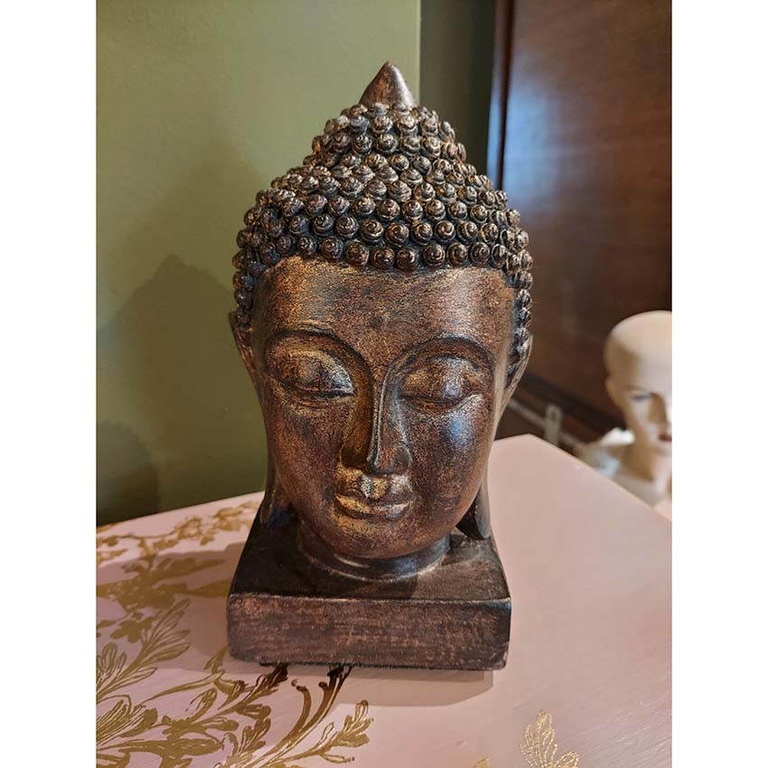 Urnwebshop Bronskleurige Thaise Boeddha Hoofd Urn op Sokkel (0.6 liter)