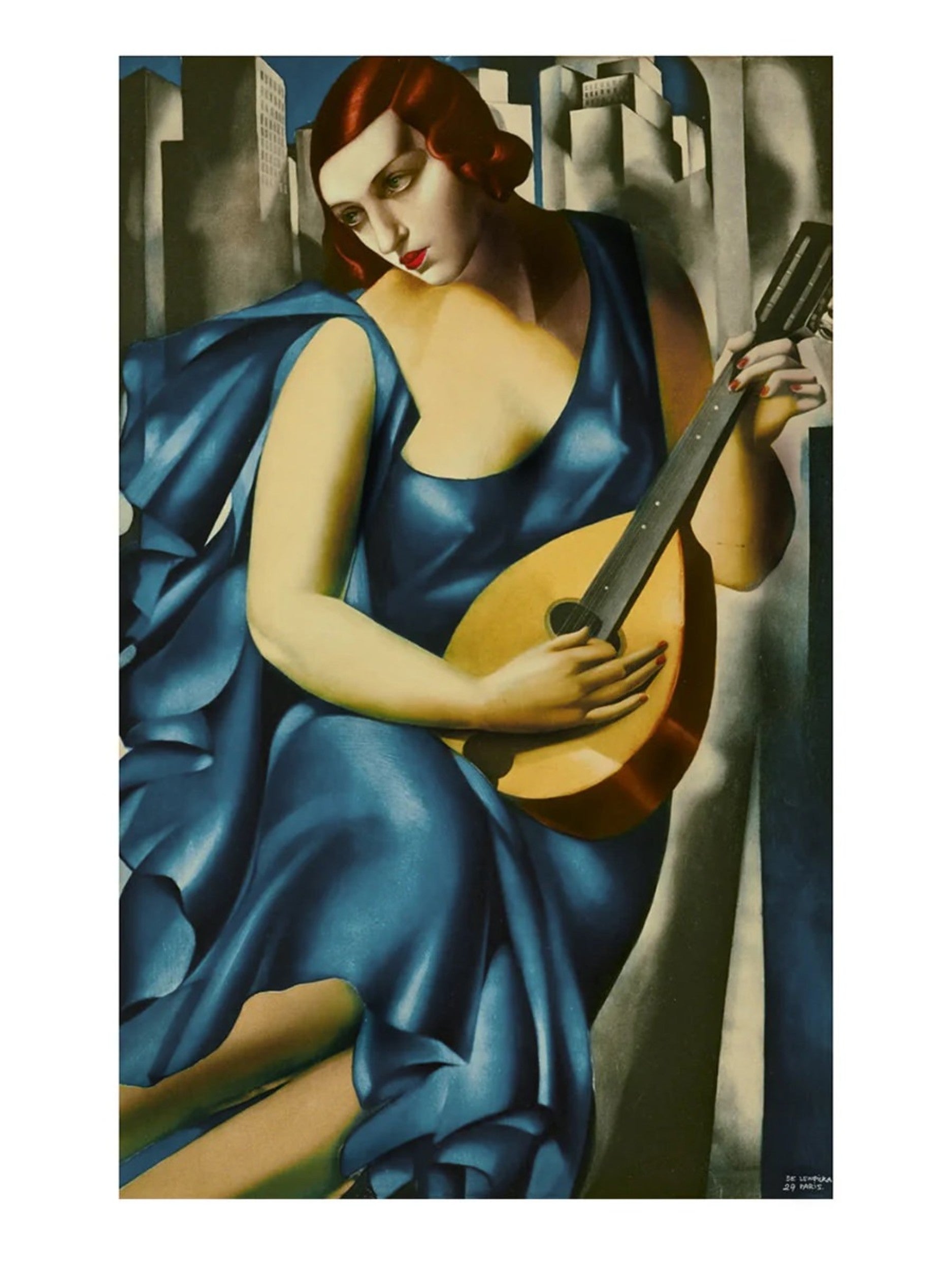 PGM Kunstdruk Tamara De Lempicka - Donna in Blu suona mandolino 60x80cm