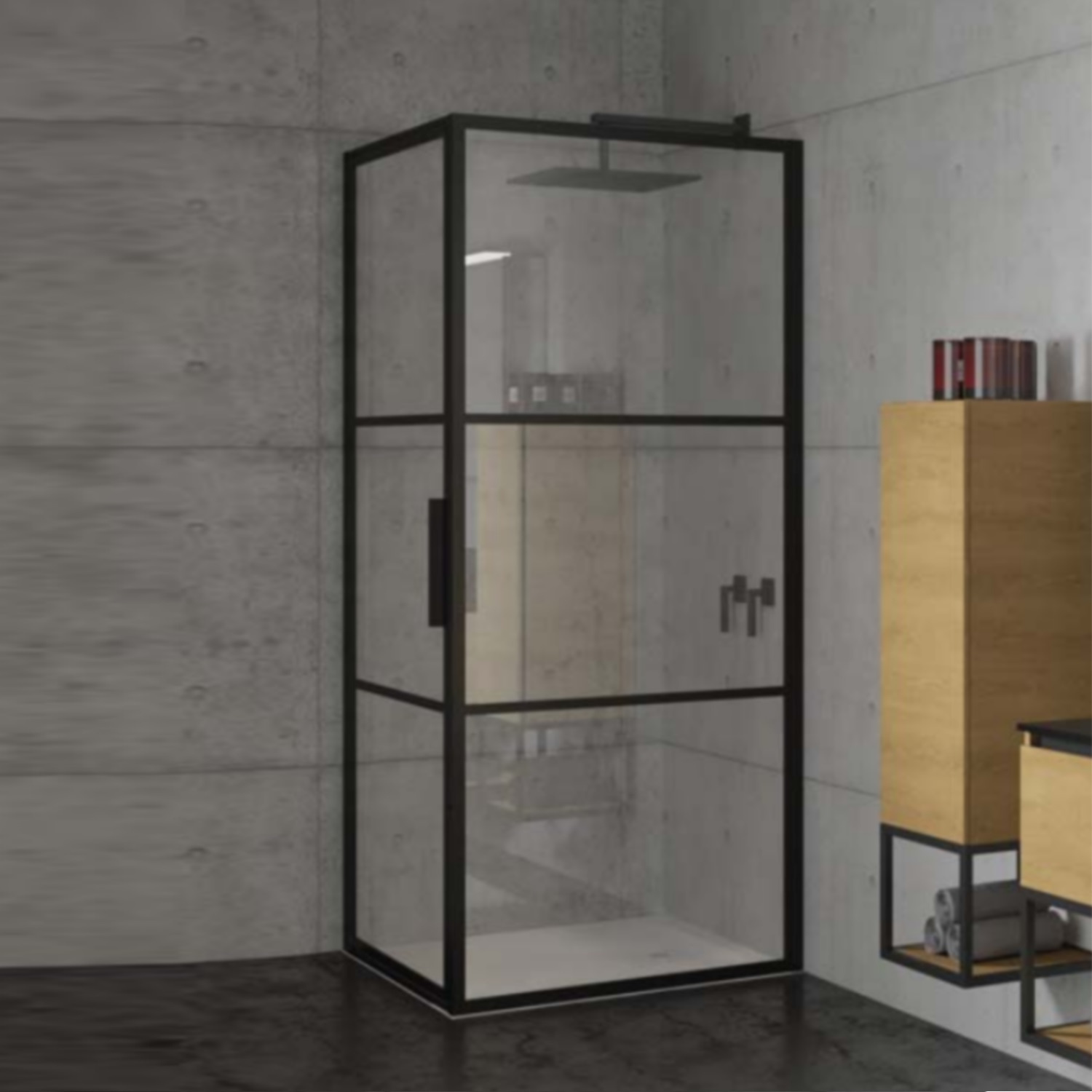 Riho Douchecabine  Grid met Vast Paneel 110x80 cm 6 mm Helderglas Zwarte Profielen 