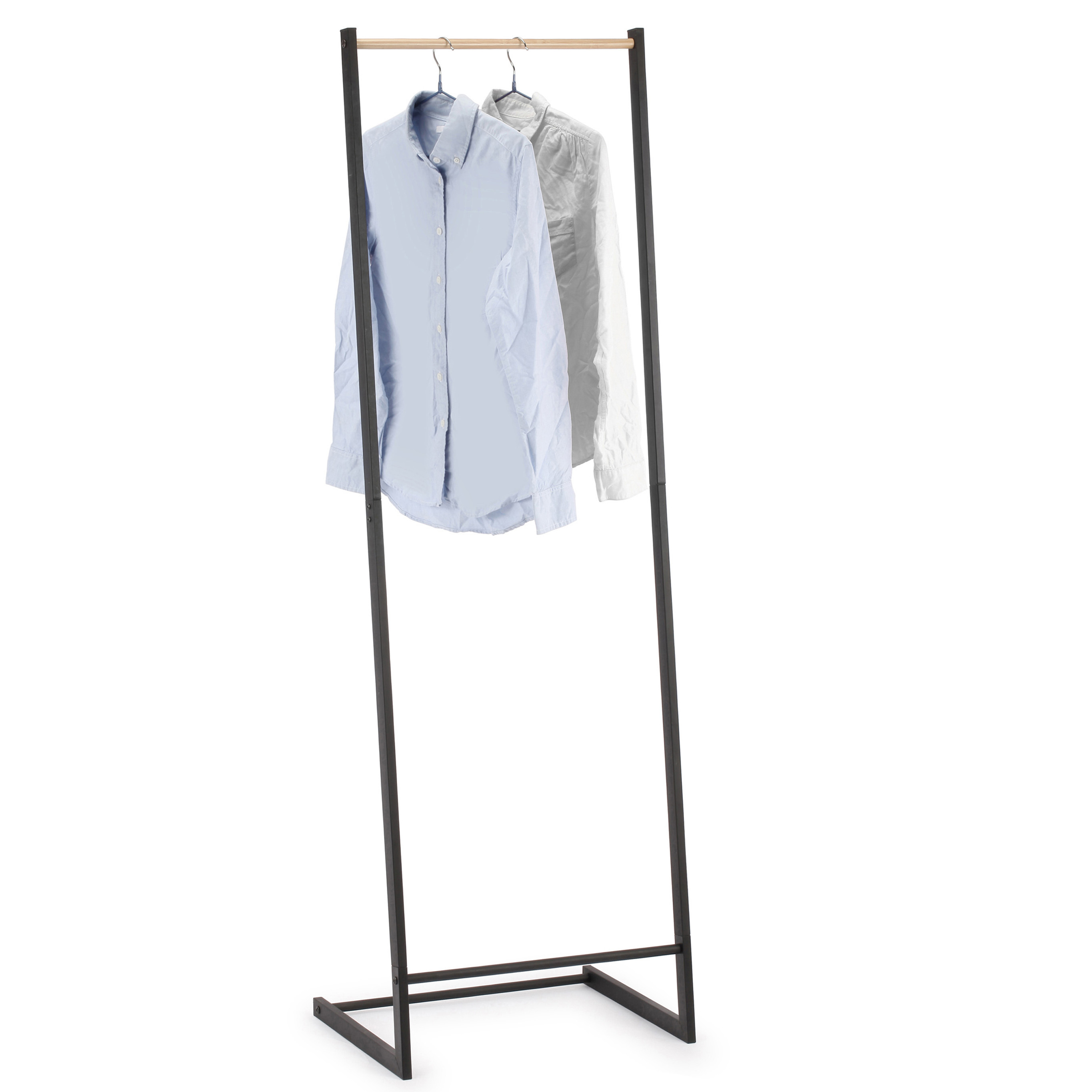 Modern Spirit Kledingrek - enkele stang - zwart - metaal/hout - 50 x 160 cm - standaard - extra opslagruimte -