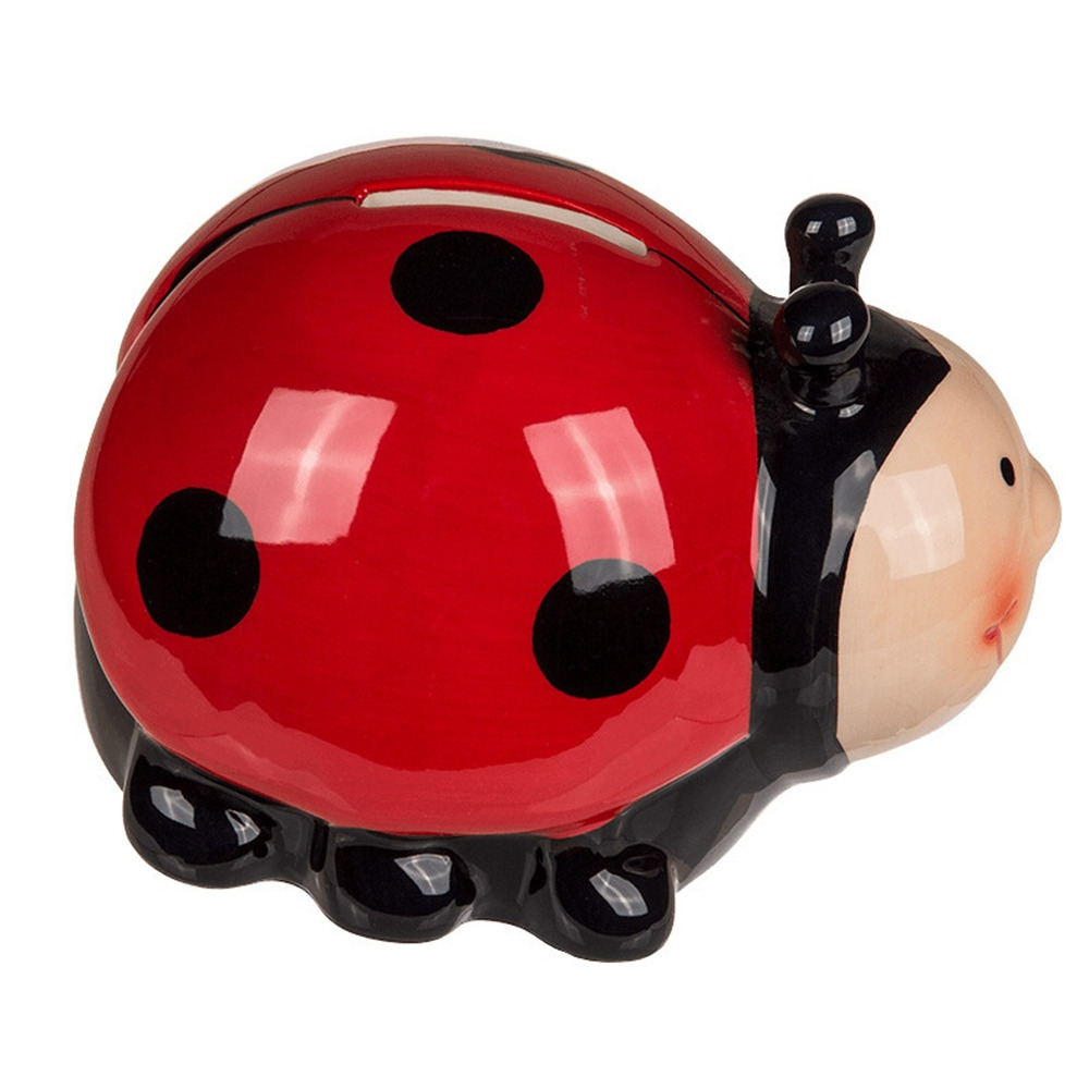 Home & Styling Spaarpot van een Lieveheersbeestje - keramiek - 11 x 9.5 cm - rood/zwart -
