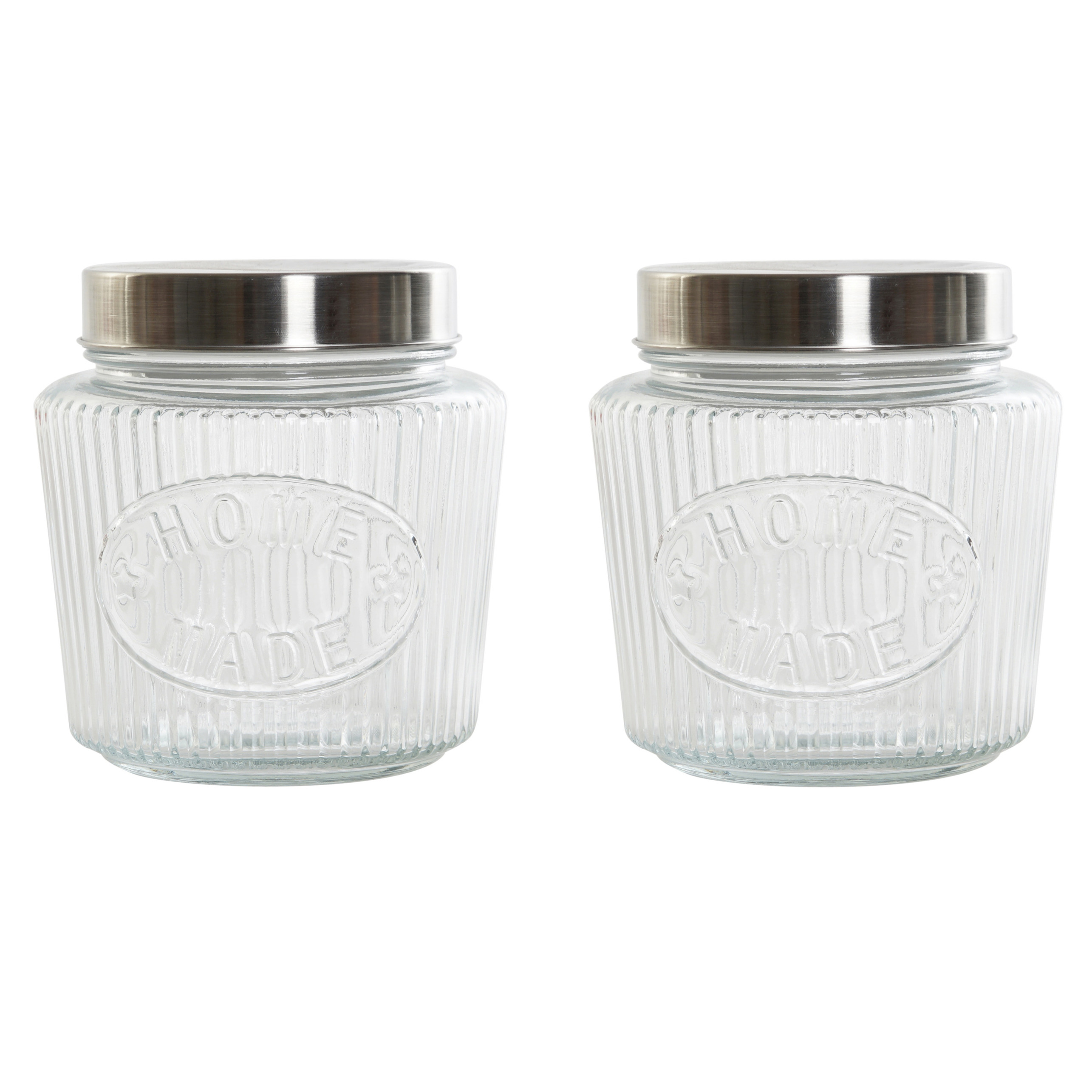 Items Excellent Houseware voedsel voorraadpot - Set van 3x stuks - bewaarpot - 1500 ml - glas - met metale -