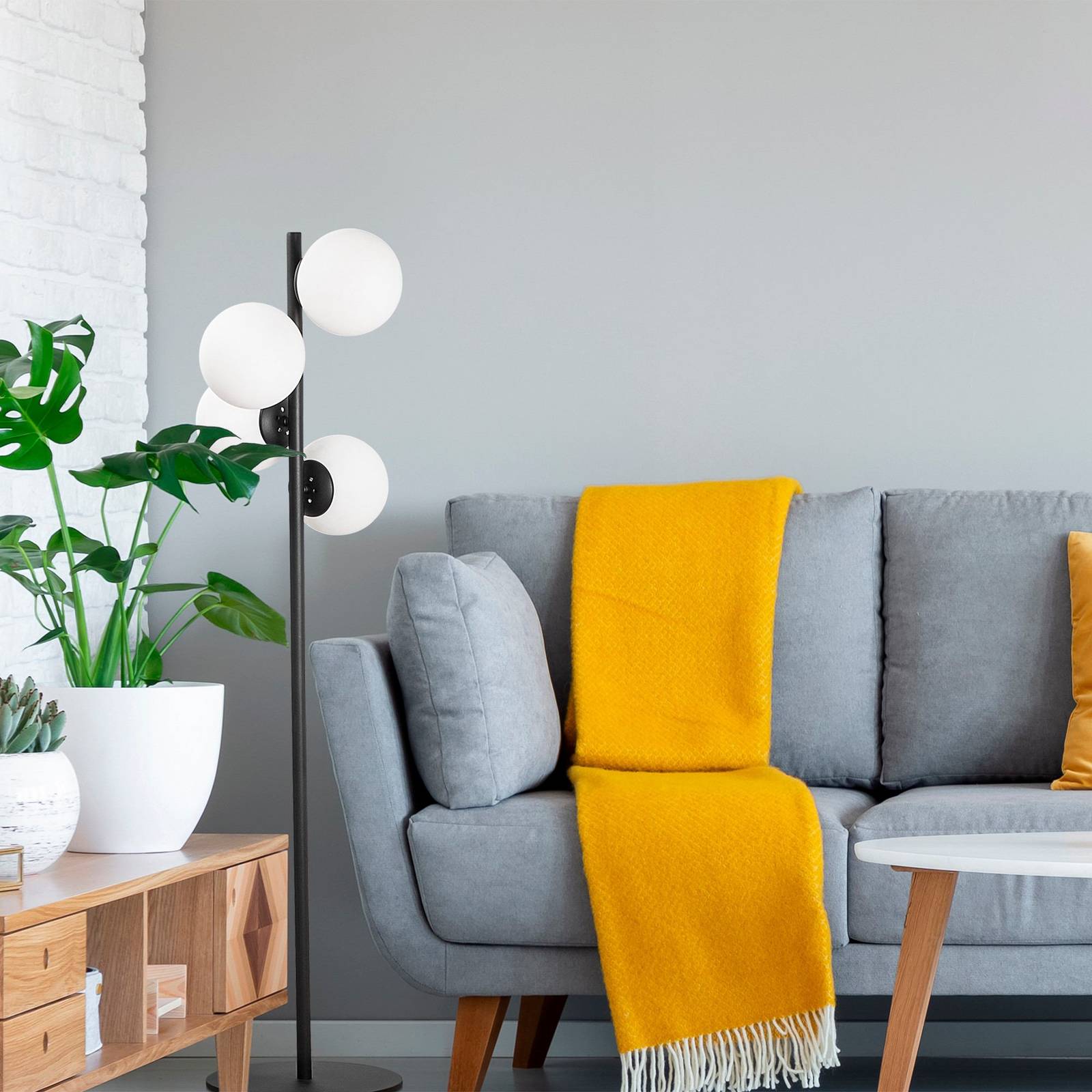 Opviq Vloerlamp Faze, zwart, glas, hoogte 130 cm, 4-lamps, E27