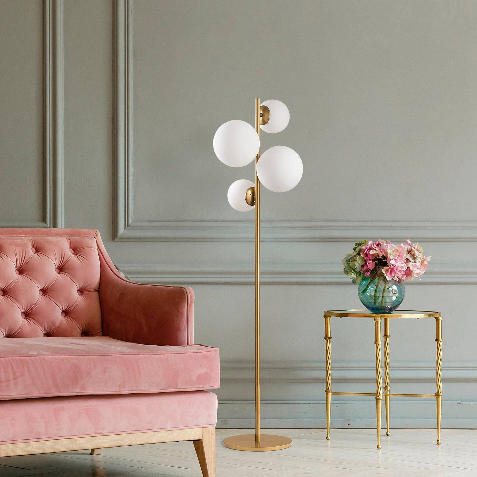 Opviq Vloerlamp Fazli, goud, glas/metaal, hoogte 162 cm, E14