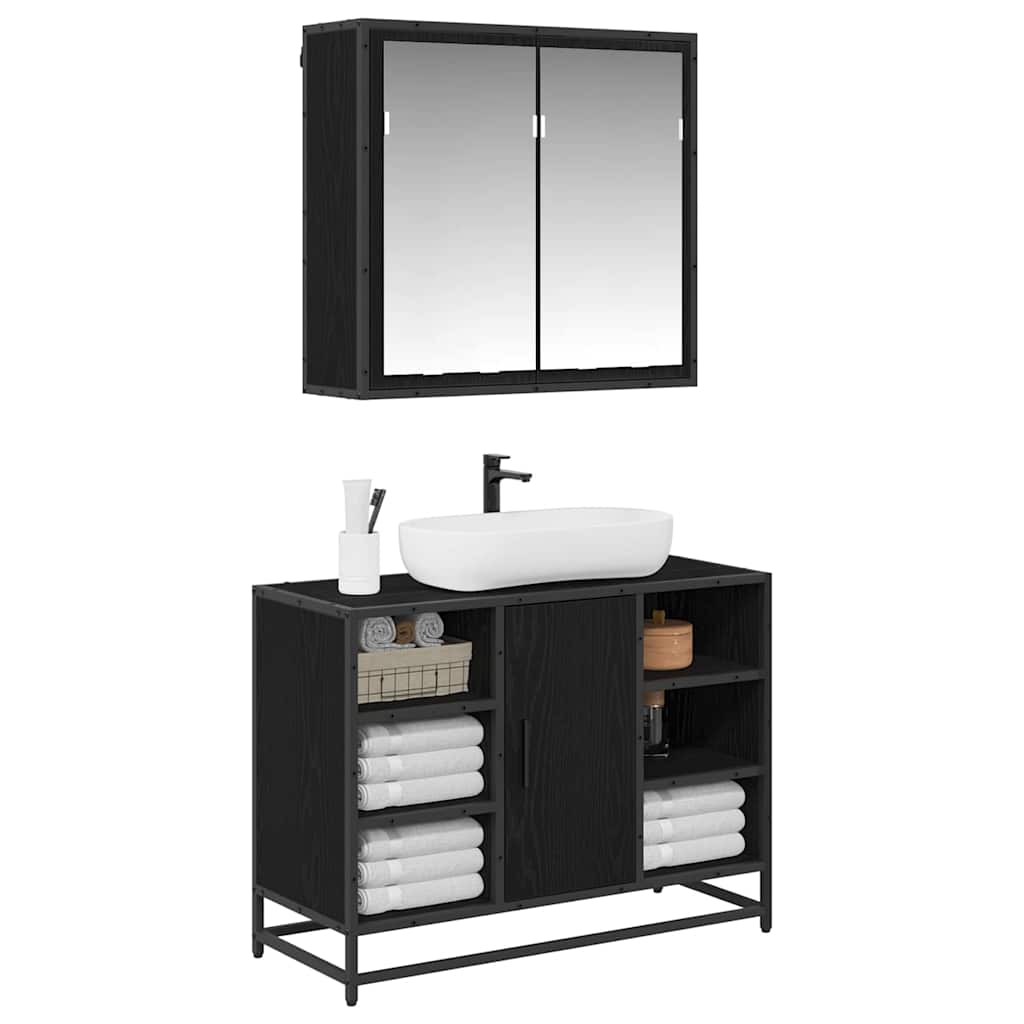 vidaXL Badkamermeubelset met opslag 2 pcs Zwart eiken 80 x 33 x 60 cm