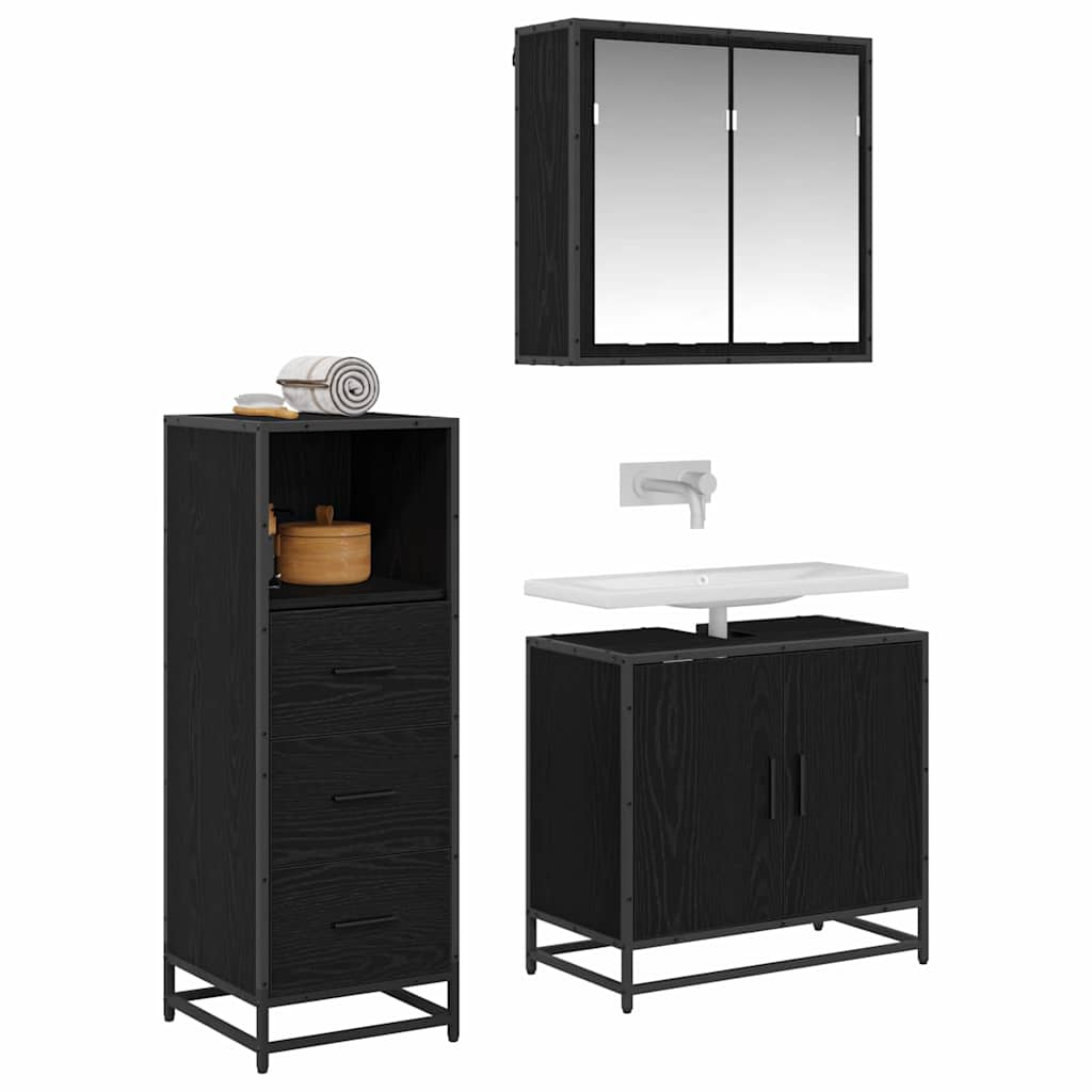 vidaXL Badkamermeubelset met lade 3 pcs Zwart eiken 65 x 33 x 60 cm