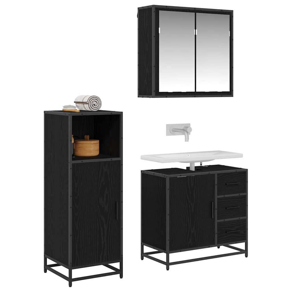 vidaXL Badkamermeubelset met lade 3 pcs Zwart eiken 65 x 33 x 60 cm