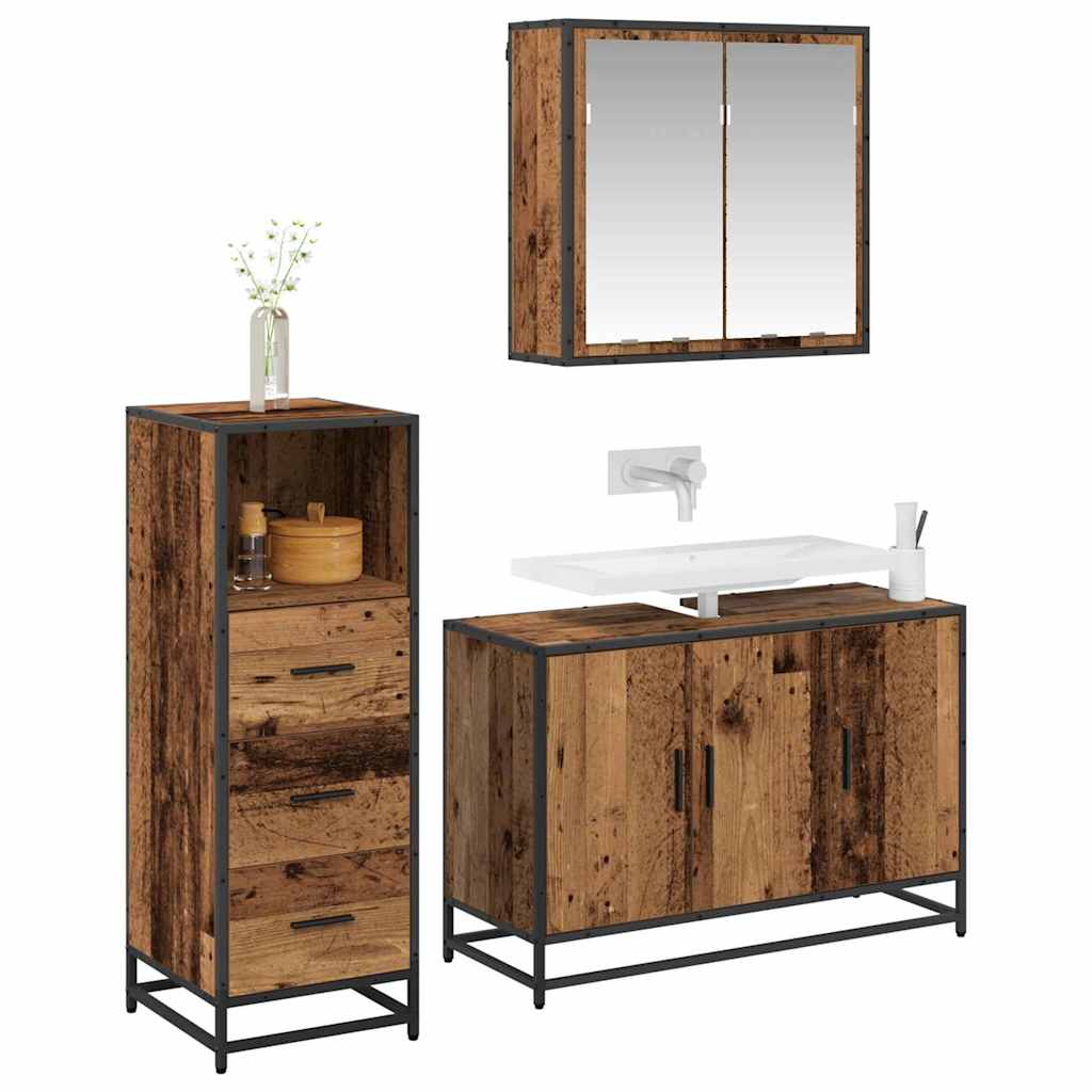 vidaXL Badkamermeubelset 3 pcs Oud hout 90 x 33 x 60 cm Bewerkt hout