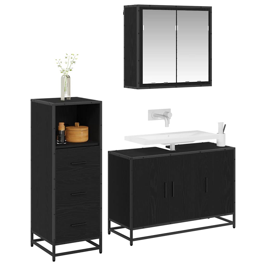 vidaXL Badkamermeubelset met lade 3 pcs Zwart eiken 90 x 33 x 60 cm