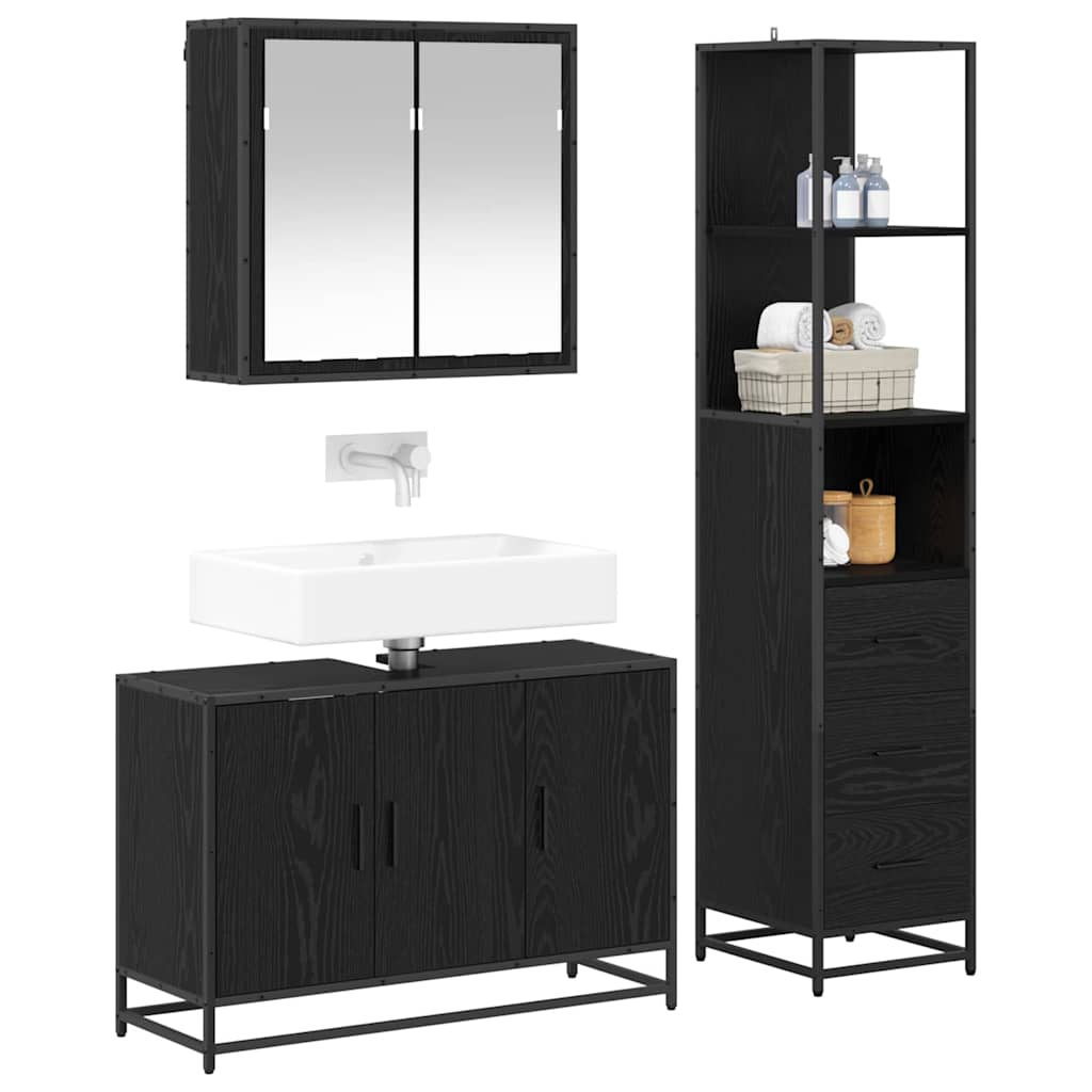 vidaXL Badkamermeubelset met lade 3 pcs Zwart eiken 90 x 33 x 60 cm