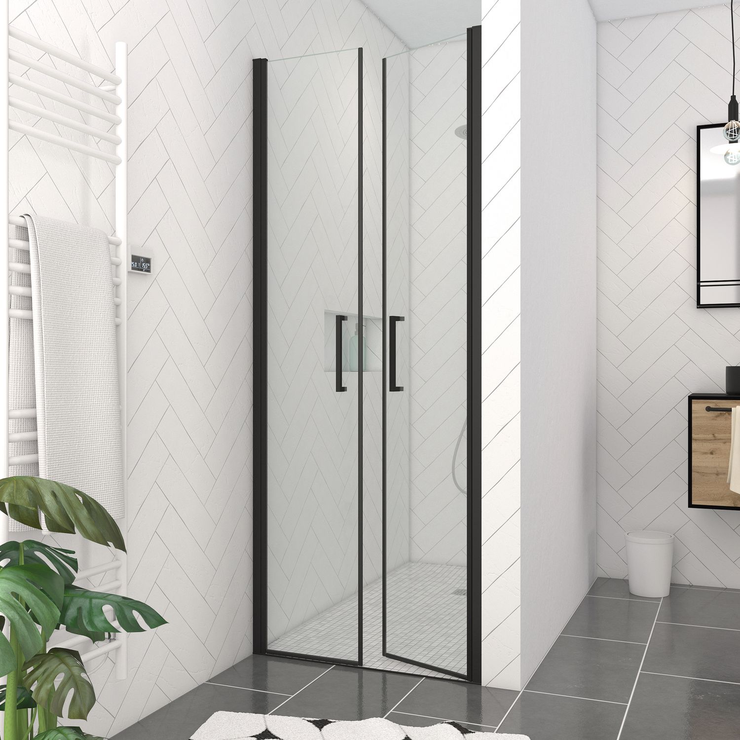 Aurlane  Dubbele Douche Draaideur Saloon 80 X 200cm - Zwart Profiel - 6 Mm Helder Glas
