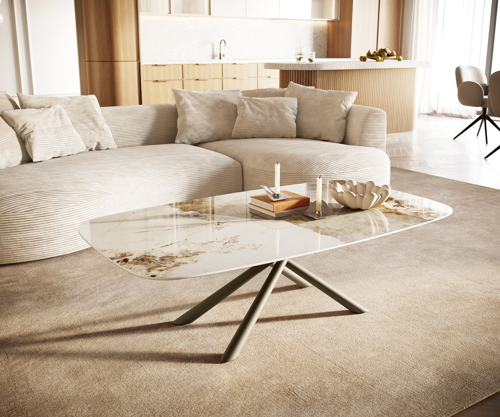 DELIFE Couchtisch Edge Boot 140x80 cm Keramik Minas Melange Sarity Metall Effektfinish Titan