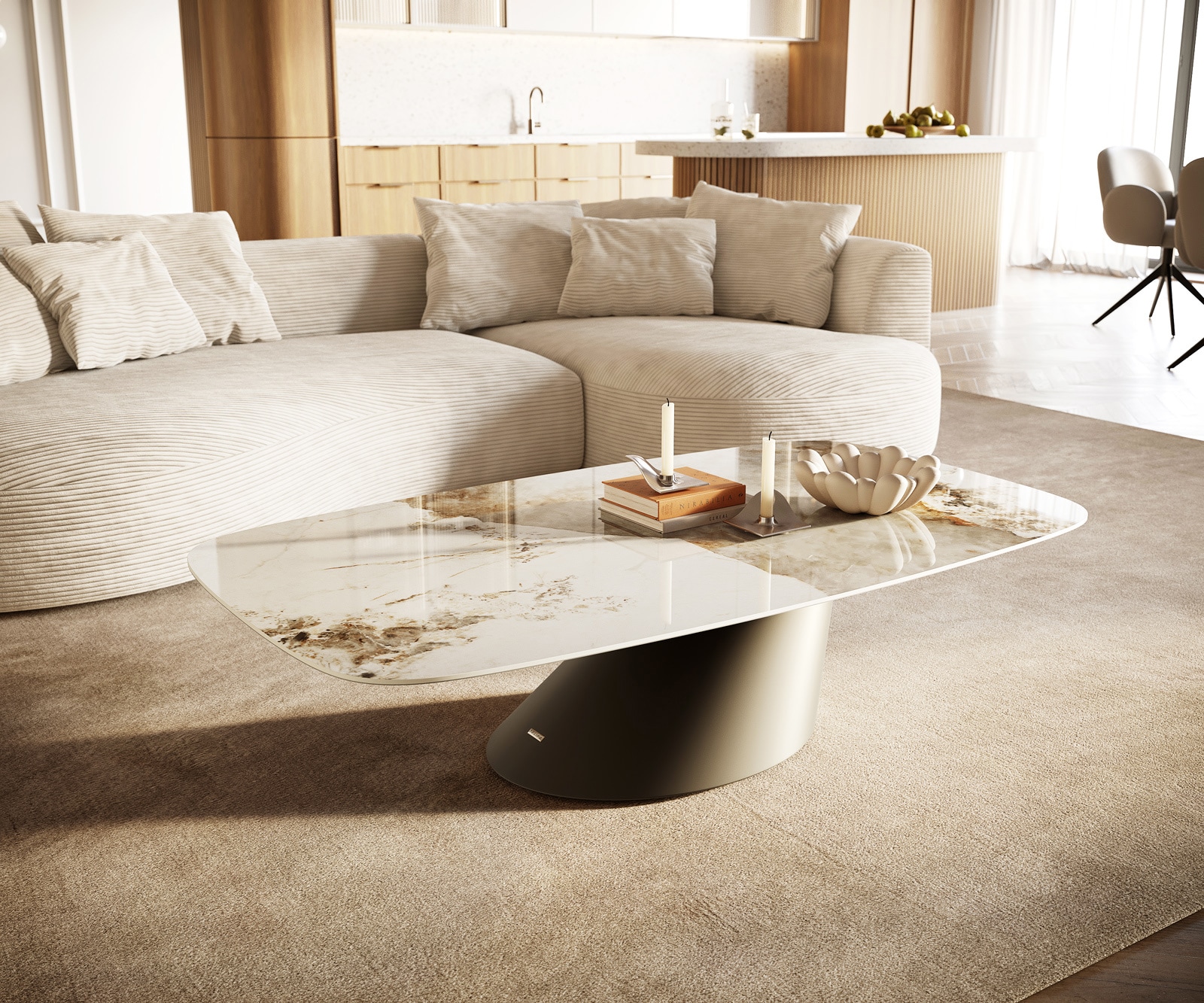 DELIFE Couchtisch Edge Boot 140x80 cm Keramik Minas Melange Conis Metall Effektfinish Titan