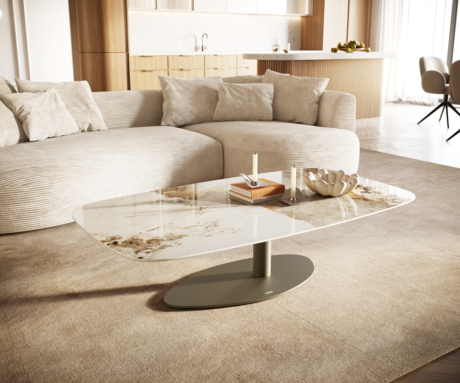 DELIFE Couchtisch Edge Boot 140x80 cm Keramik Minas Melange Vibany Metall Effektfinish Titan