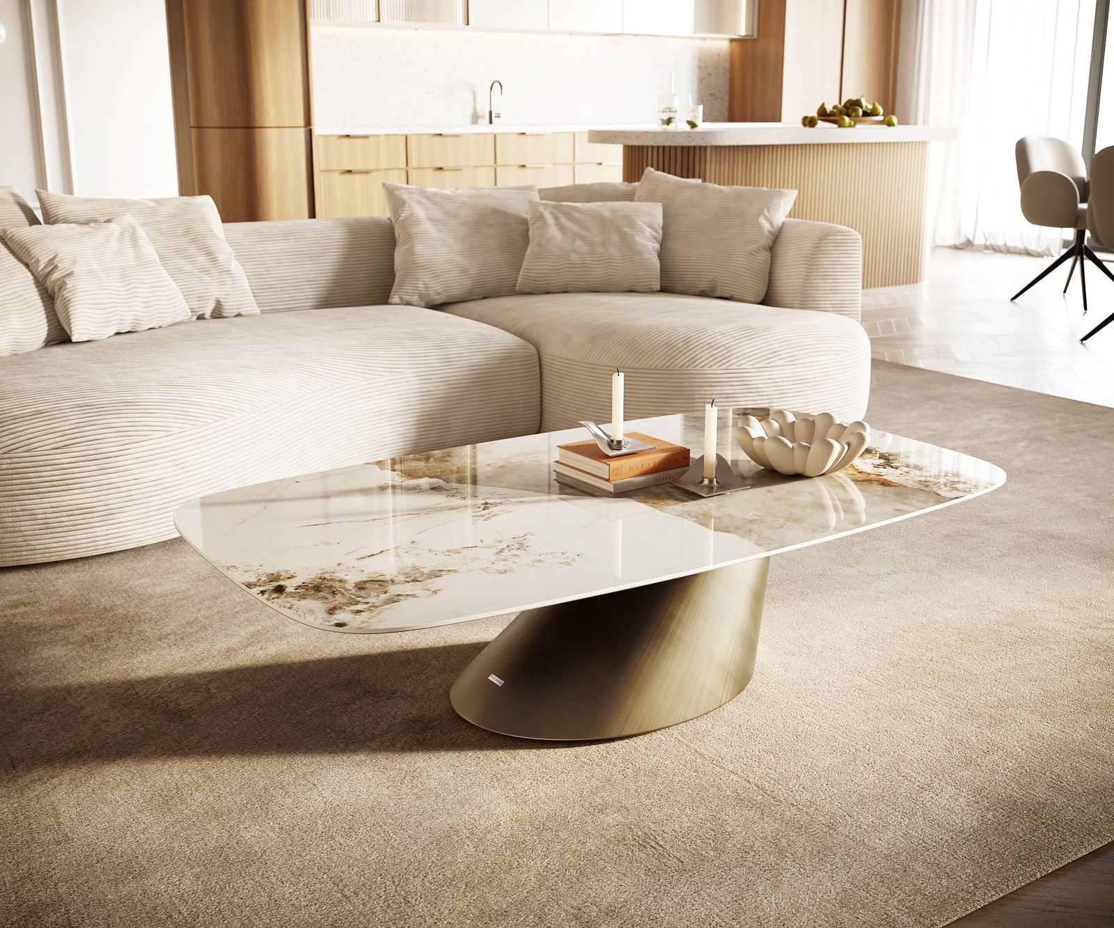 DELIFE Couchtisch Edge Boot 140x80 cm Keramik Minas Melange Conis Metallic Gold