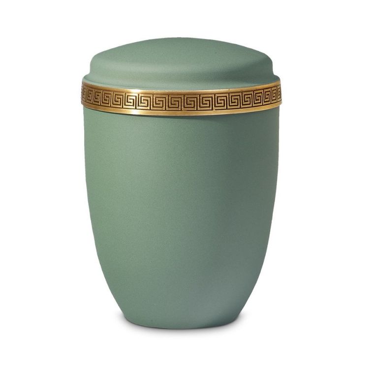 Gedenk Idee Memorialshop Urn Olijfgroen-velours met messing reliëf decorband (4000ml)