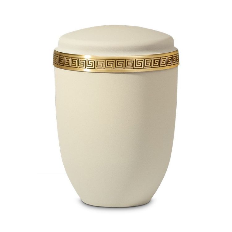 Gedenk Idee Memorialshop Urn Beige edelstaal met messing reliëf decorband (4000ml)
