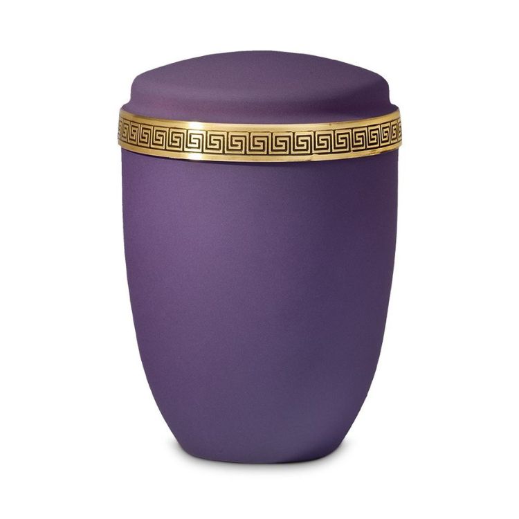 Gedenk Idee Memorialshop Urn in Violet edelstaal met messing reliëf decorband (4000ml)