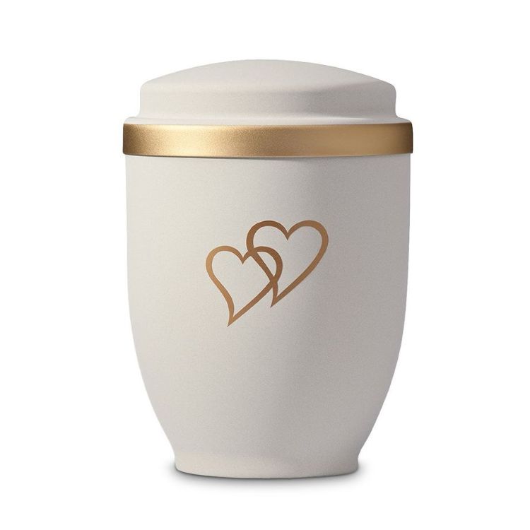 Gedenk Idee Memorialshop Urn Wit met dubbel Hart in goudkleur (3300ml)