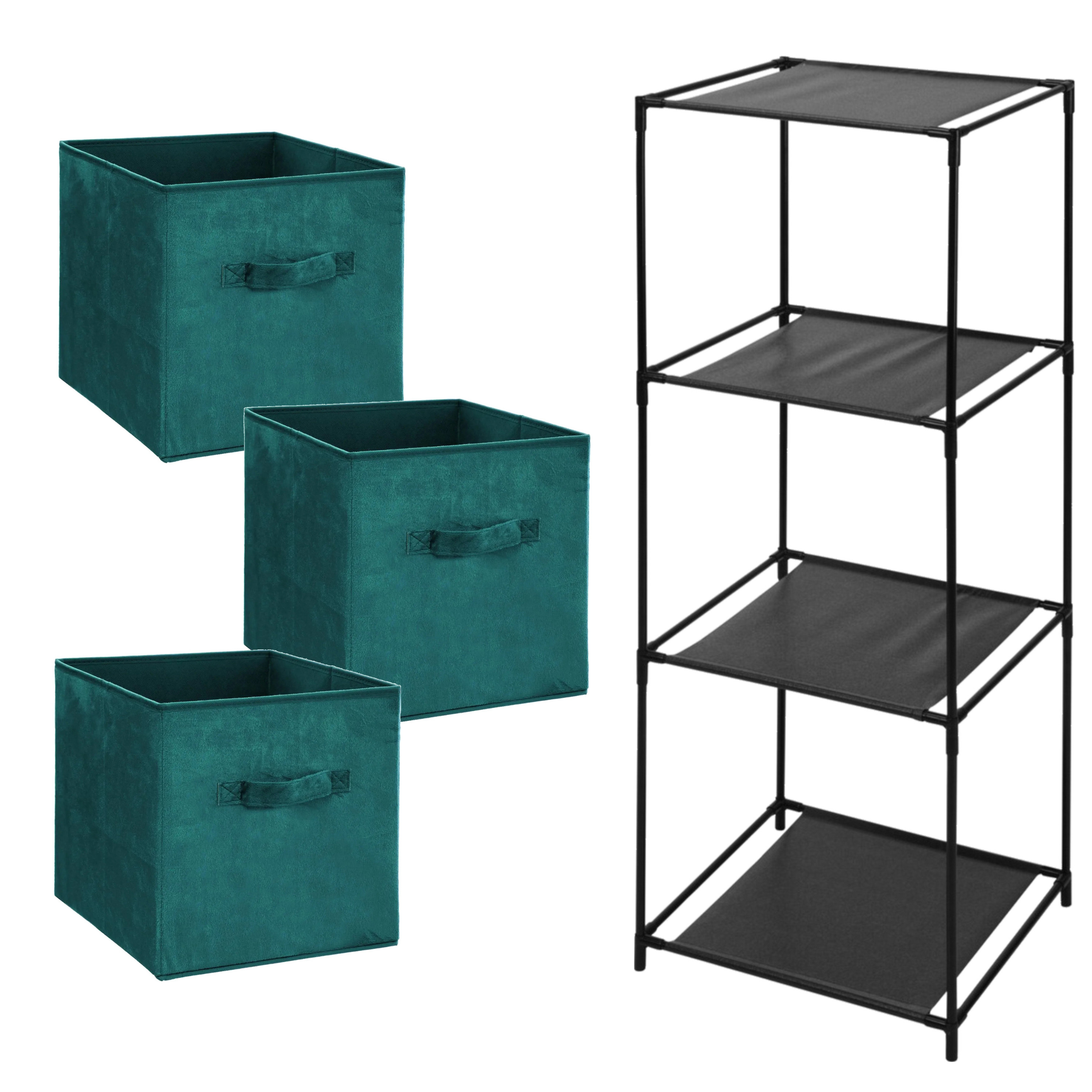 5five Opbergkastje Smartrack met kastmanden - 3x mandjes van stof - petrol groen - x cm -