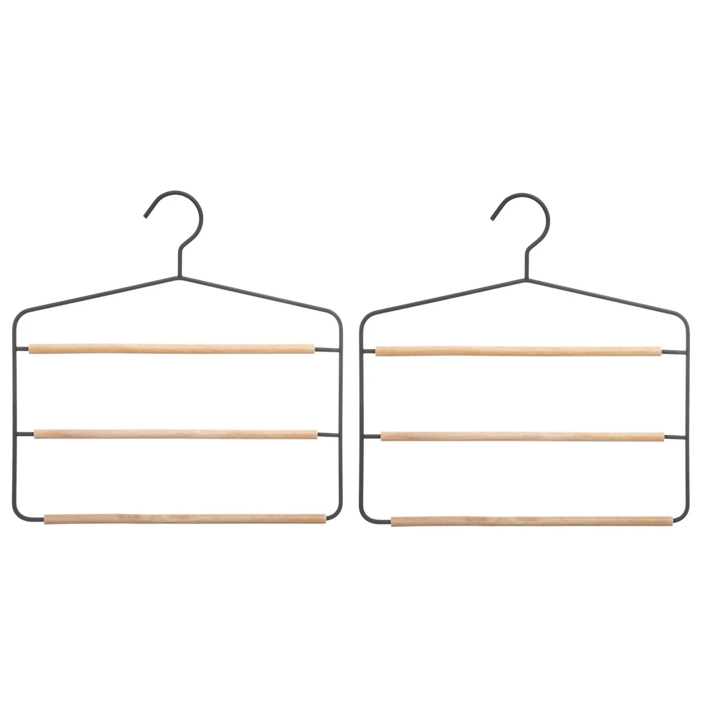 5five Luxe kledinghanger/broekhanger voor 3 broeken - Set van 3x stuks - zwart - 35 x cm - Kledingkast -