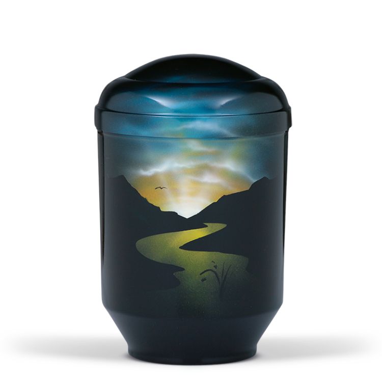 Gedenk Idee Memorialshop Urn in zwart edelstaal: Landschap