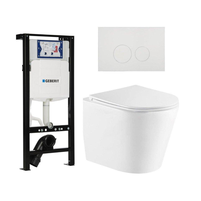 Geberit QeramiQ Dely Toiletset - 36.3x51.7cm - diepspoel - rimless - Inbouwreservoir met  UP320 spoelmechanisme - softclose toiletzitting - glans witte bedieningsplaat - ronde knoppen - wit glans SW102