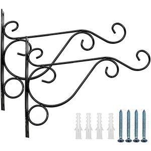 CosyHome 2 STKS Metalen Plant Hanger Haken Buiten Muurbeugel voor Planten Bloempotten Vogelvoederhuisje Wind zwart