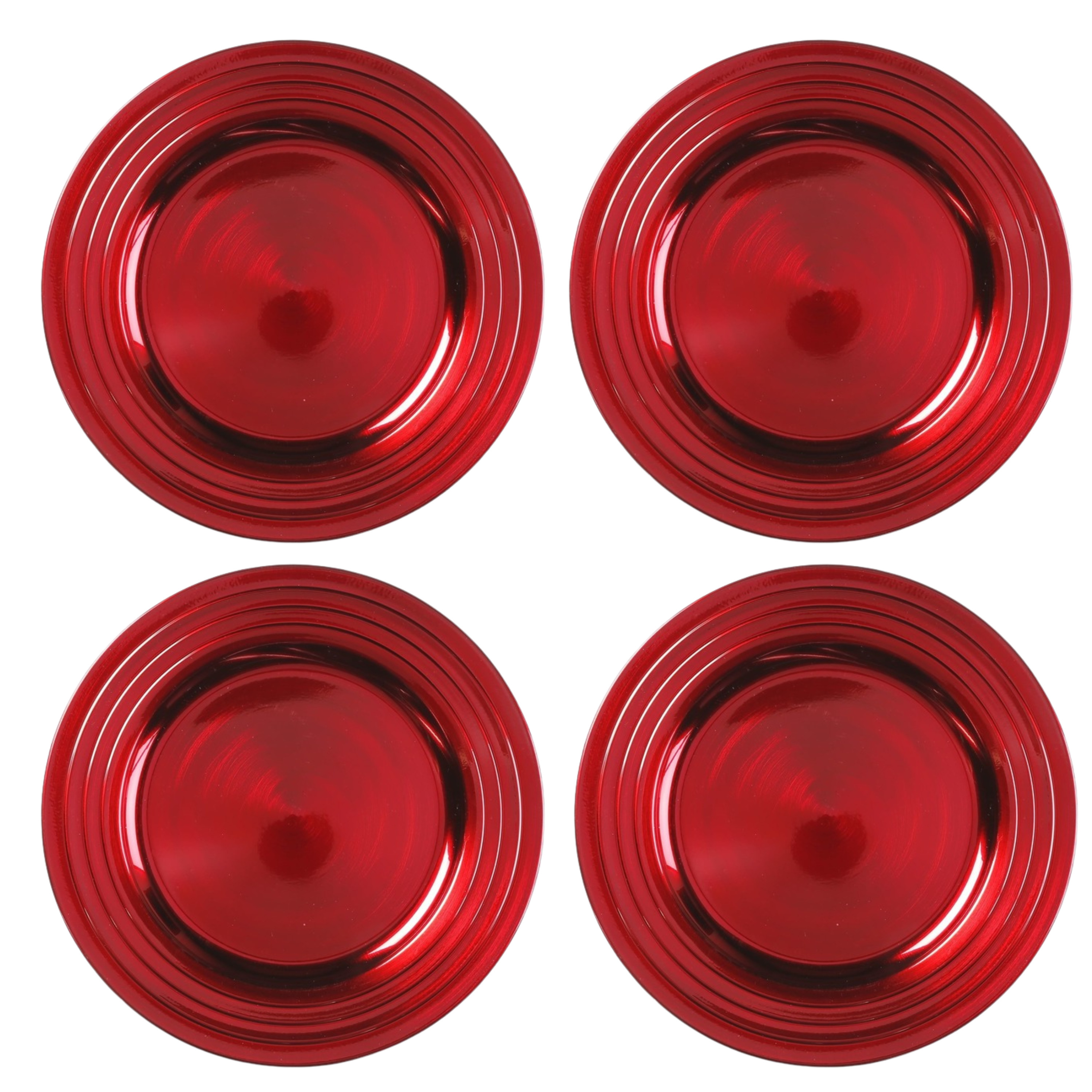 Inge-glas Diner onderborden - 4x - rood - structuur - kunststof - 33 cm - rond - dineren -