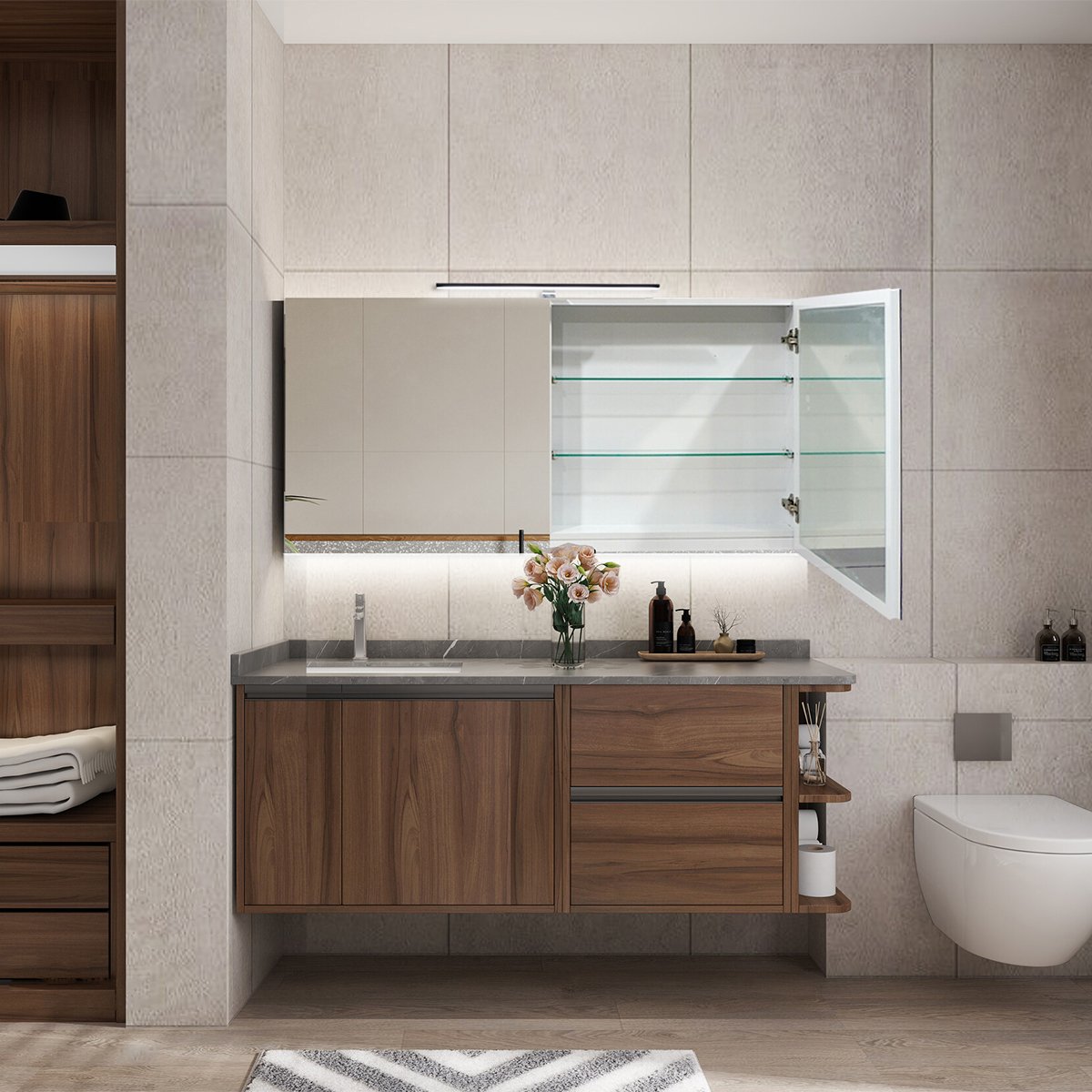 BES LED LED Spiegelkast - Afimera Vanity 60x120 cm - Randloos - Aluminium - Witte Afwerking - IP44 Gecertificeerd