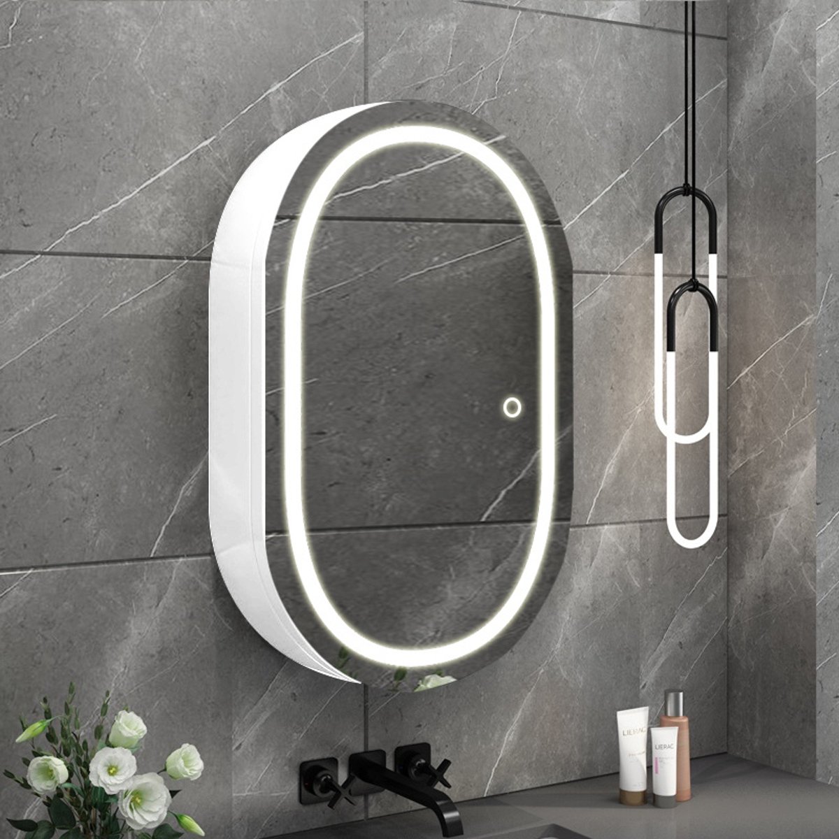 BES LED LED Spiegelkast - Afimera Lina Wit 55x80 cm - Dimbaar - Aanpasbare Lichtkleur CCT - Anti-Condens - Touch Schakelaar - IP44 Gecertificeerd