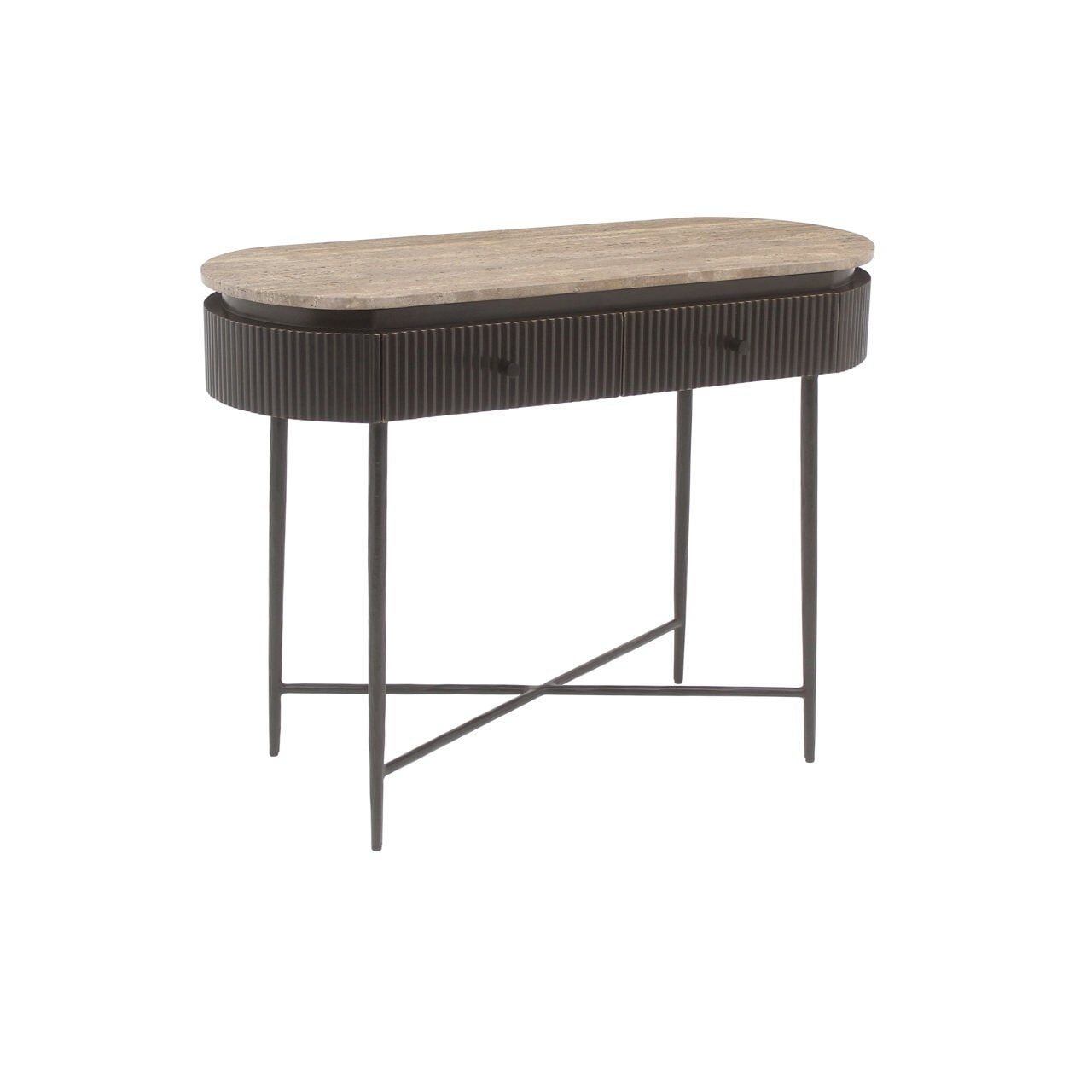Richmond Interiors Richmond Sidetable Russo Travertin en brass, 100cm - Bruin