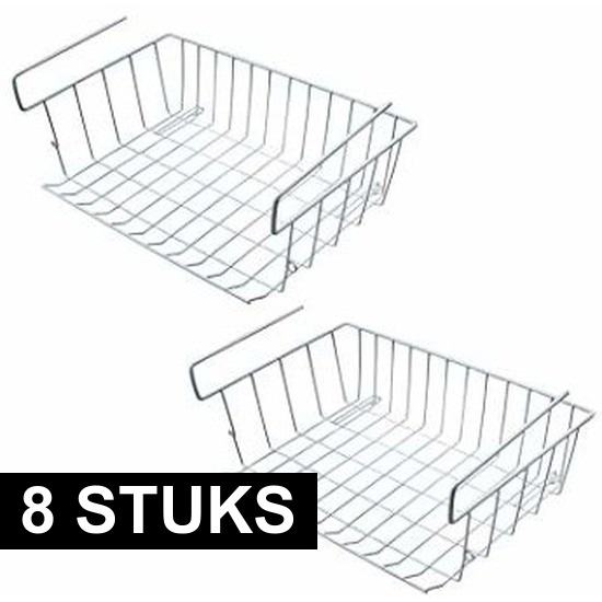 Merkloos 8x Kast opberg/opruim mandje van staal X 27 cm -