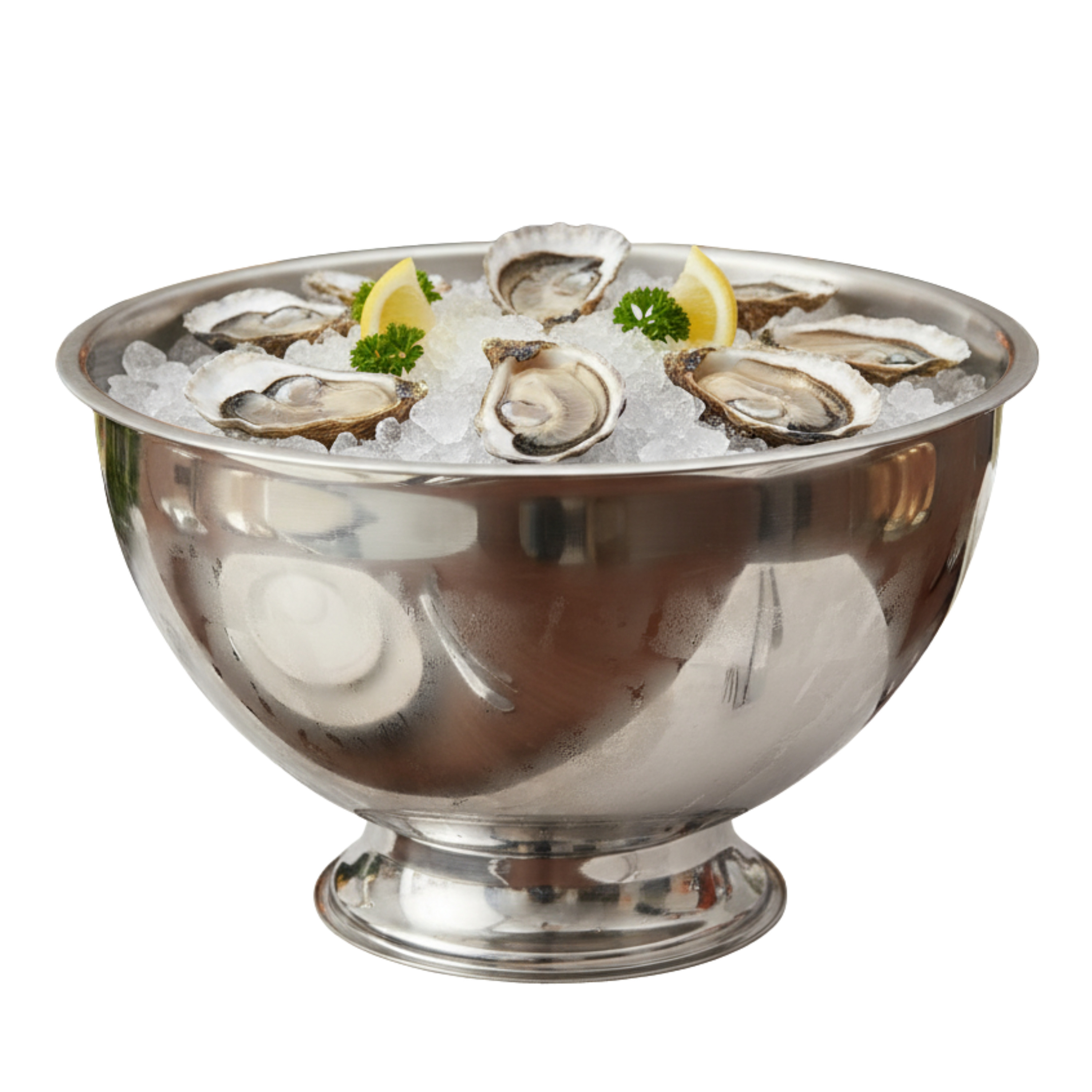 Excellent Houseware Serveerschaal - oesters/zeevruchten - op voet - zilver - rvs - 30 x 19 cm -