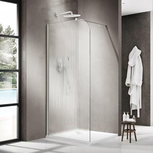 Fortifura Galeria Inloopdouche - 140x200cm - afgeronde glaswand - links - ribbel glas - wandarm - mat wit SW1418373/SW797906