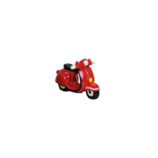 Merkloos Spaarpot scooter - rood - 20 x 10 cm - polystone - rubber dop - Vespa look -