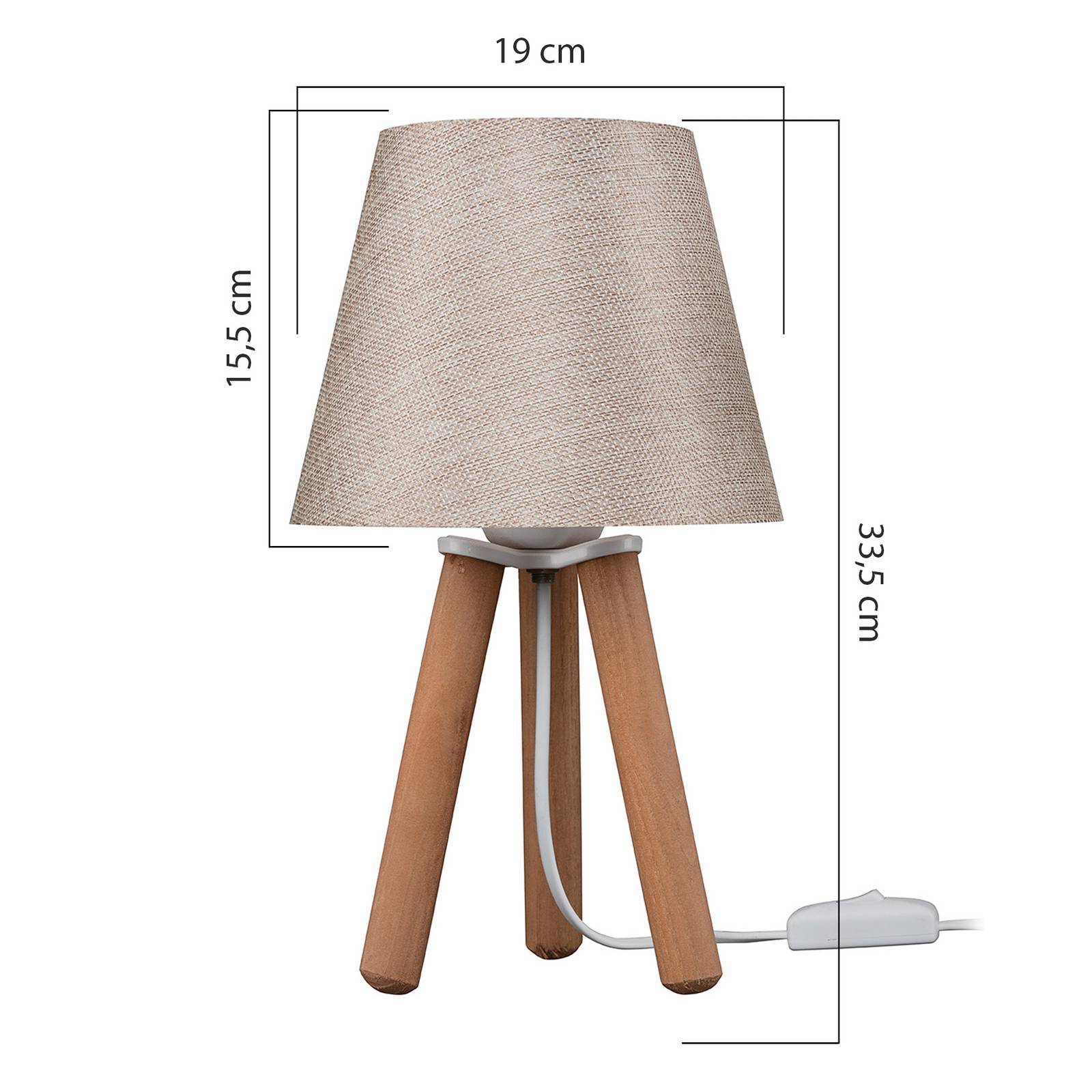 MODELSA Tafellamp Dona, beige/houtkleur, stof, hout, driepoot