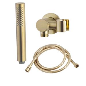 Wiesbaden Caral handdoucheset inbouw 1 stand staafhanddouche met wandarm en conische doucheslang geborsteld messing sw373300/sw373303/sw392825/