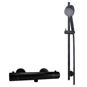 Wiesbaden Rio Douchethermostaat 15cm met glijstangset Mat Zwart sw110885/sw161901/sw373797/