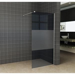 Wiesbaden Slim inloopdouche 90x200cm 8mm nano glas gedeeltelijk mat rookglas chroom sw203913/sw373478
