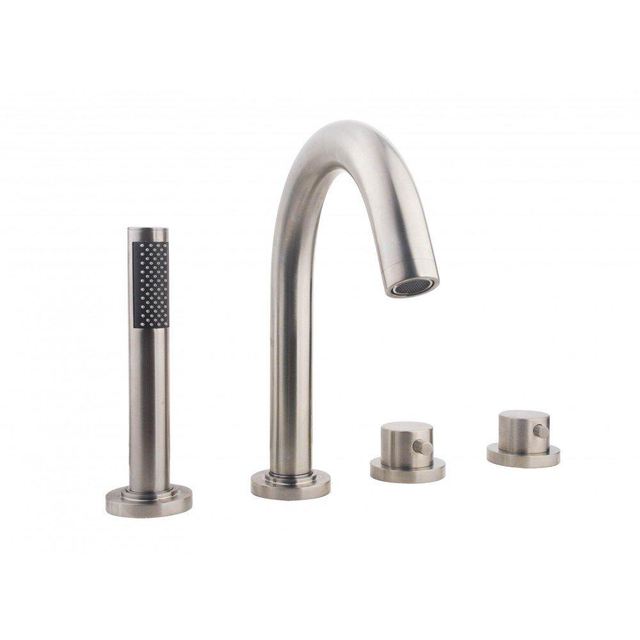 Wiesbaden Caral badrandkraan thermostatisch 4 gats afbouwset met inbouwdeel geborsteld staal sw68783/sw68919