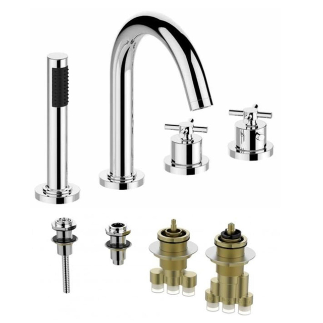 Wiesbaden Cross 4 gats badrandthermostaat chroom incl inbouwdeel sw62532/sw68919