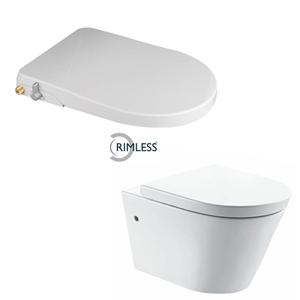 Wiesbaden Flow spoelrandloos met Flush luxe douche-wc zitting stroomloos wit sw48096/sw102848