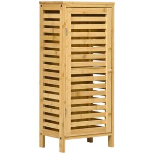 Kleankin badkamerkast, stijlvol met lamellendeur, verstelbare legplank, duurzaam natuurlijk bamboe, compact 30 x 19,9 x 70 cm &VerticalLine; Aosom.nl