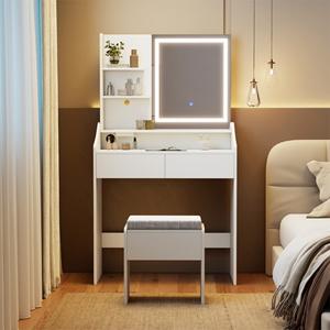 Costway Kaptafel met Spiegel en Driekleurige LED-verlichting