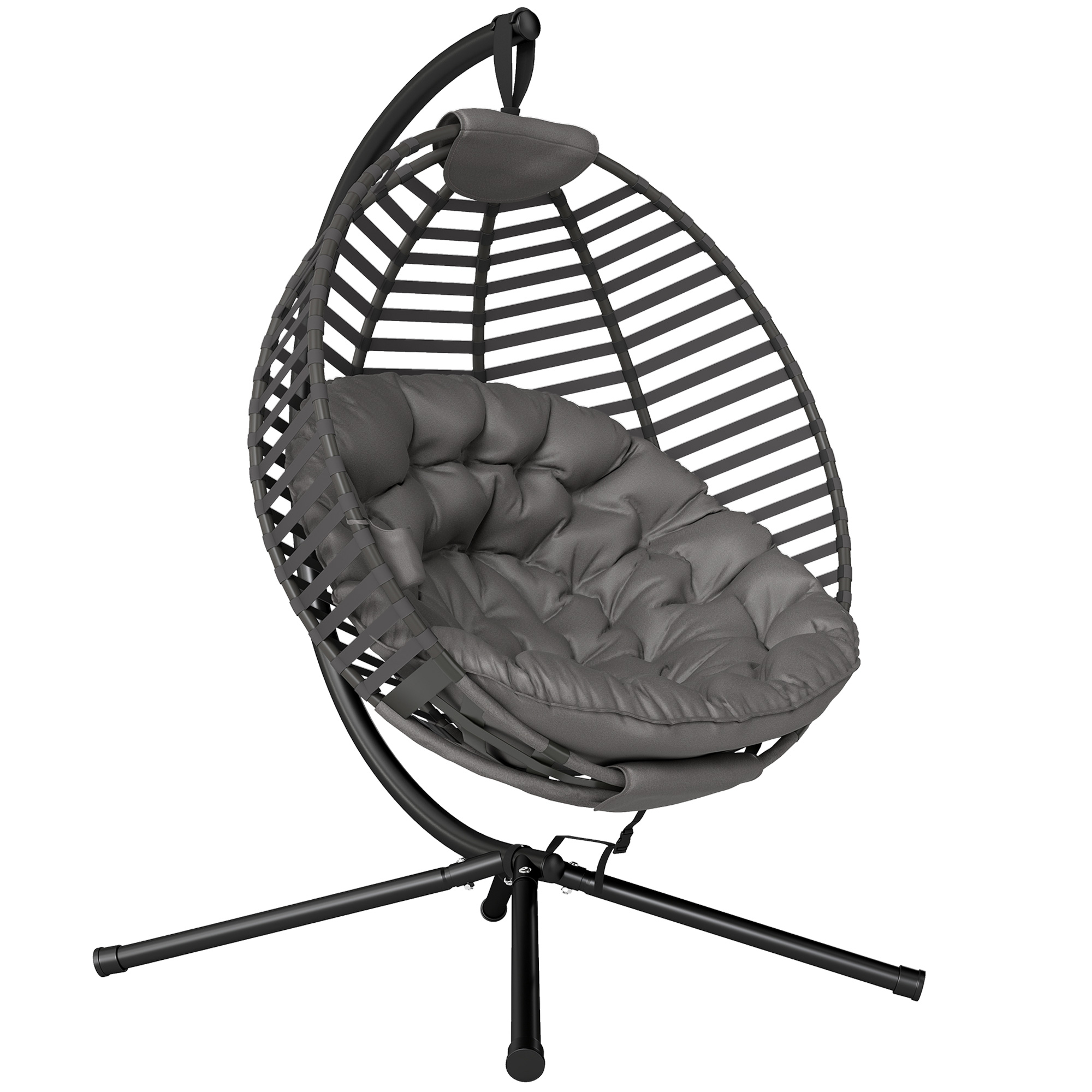 Outsunny hangstoel, comfortabele schommel voor 1 persoon, met kussen, stevig staal, opvouwbaar design, 126 x 118 cm, gebreide stof | Aosom.nl