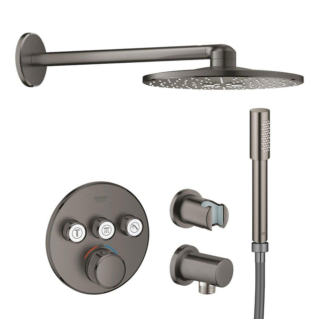 Grohe Grohtherm SmartControl Regendoucheset Inbouw - inbouwboxen - hoofddouche rond - staaf handdouche - geborsteld hard graphite SW105953 SW108085 SW484601 SW225090 SW98893 SW9890